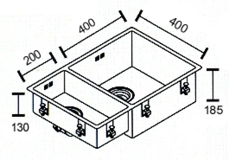 ABK Bingara Голяма мивка неръждаема стомана 1,5 и 20x40+40x40 cm монтаж под, над и на нивото на плота BIN2040FVI