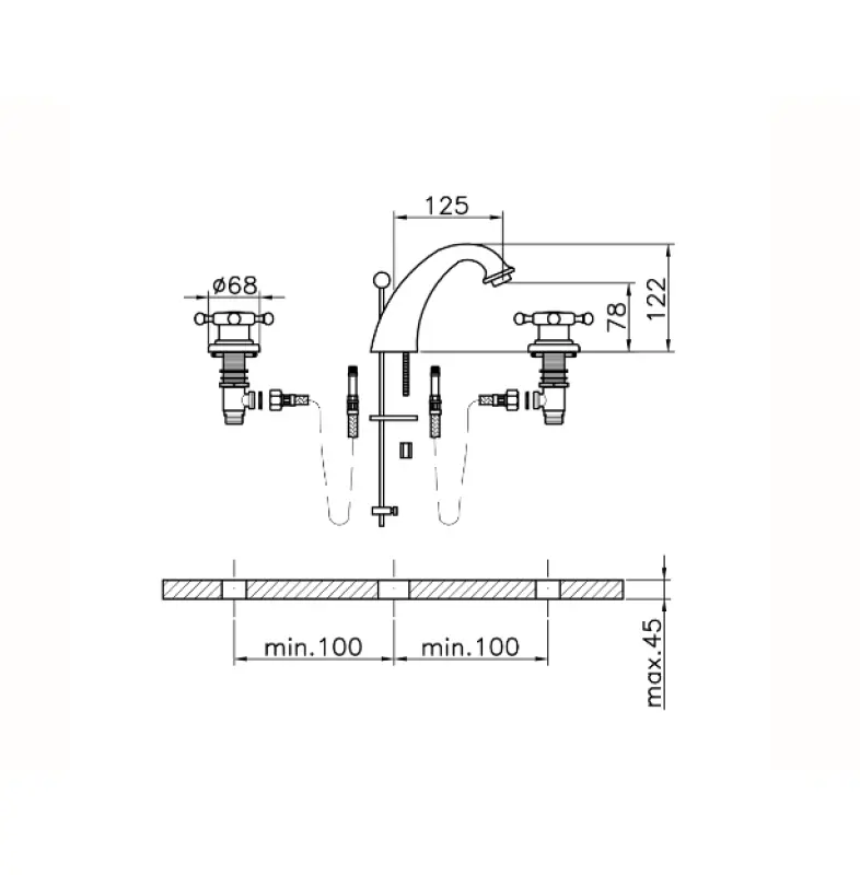 Huber Victorian 3-дупков смесител за мивка Бронз VT00101027