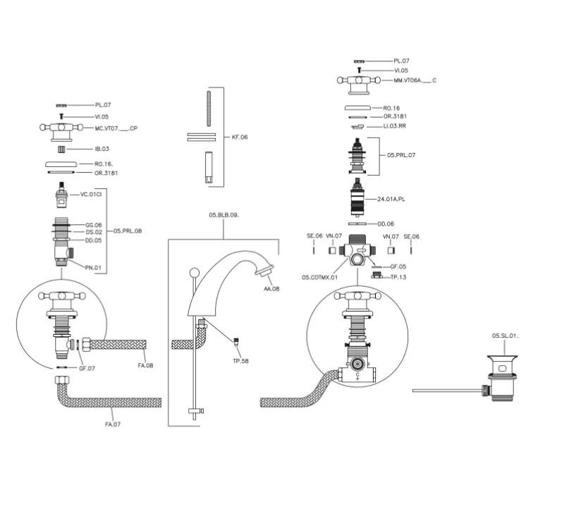 Хубер Викторианска 3-дупкова Термостатична Смесителна Батерия за Мивка Бронз VTT7101027
