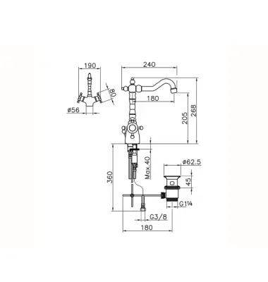 Huber Victorian Термостатичен смесител за умивалник от неръждаема стомана VTT520102A