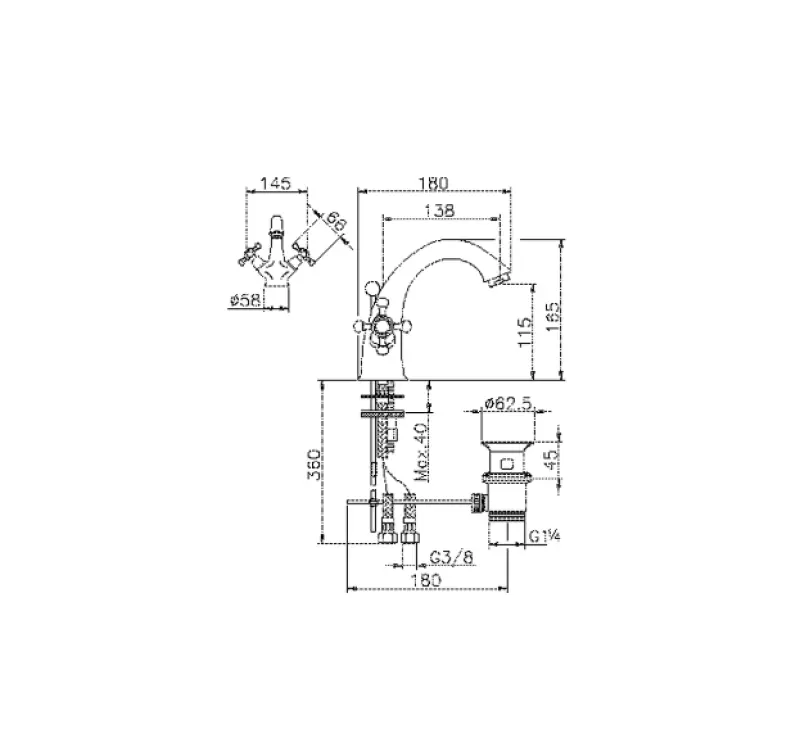 Huber Victorian смесител за мивка Бронз VT00051027
