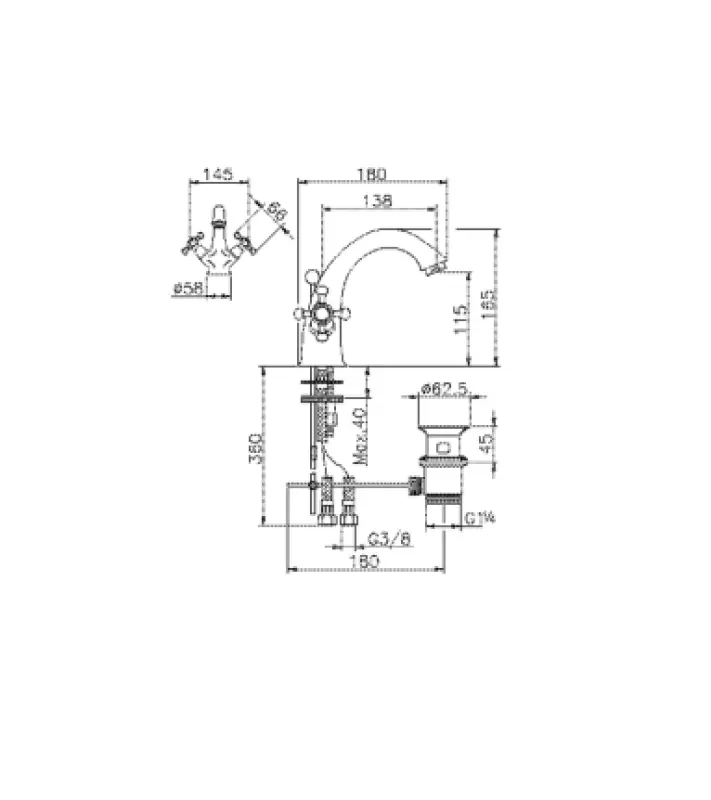 Huber Victorian смесител за умивалник от неръждаема стомана VT0005102A