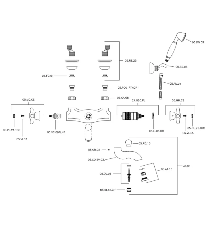 Huber Croisette Термостатичен смесител за вана със сет за ръчен душ Бронз CSD2701027