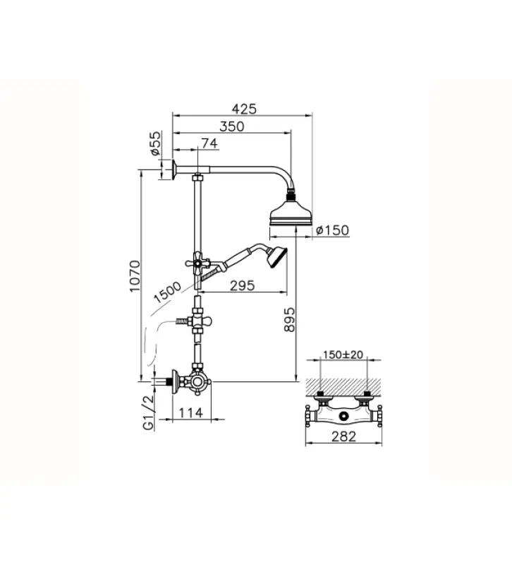 Huber Victorian Термостатичен Душ комплект 15см неръждаема стомана 390.VT01H.AC