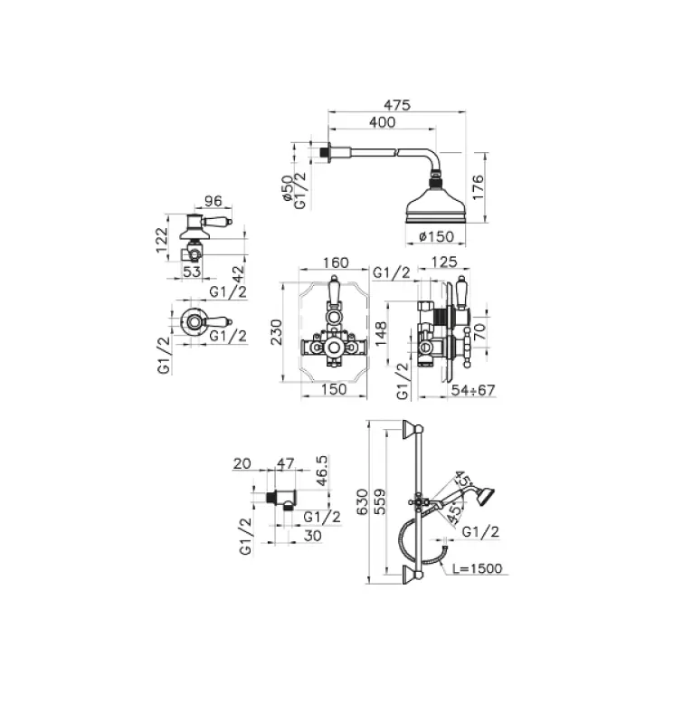Huber Victorian Термостатичен вграден душ комплект бронз 91.2VT01H.BA