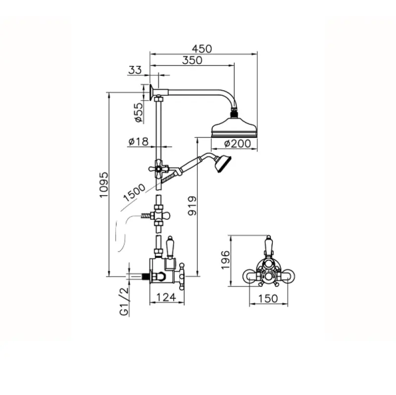 Huber Victorian Термостатичен Душ комплект 20cm Бронз 590.VT21H.BA