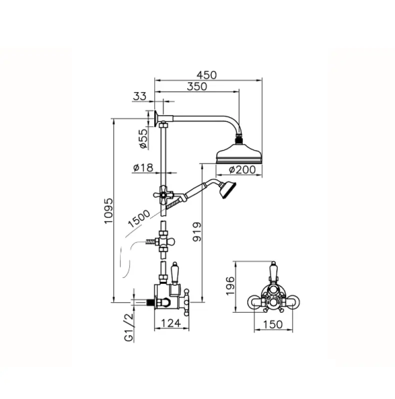 Huber Victorian Термостатичен Душ комплект 20см неръждаема стомана 590.VT21H.AC