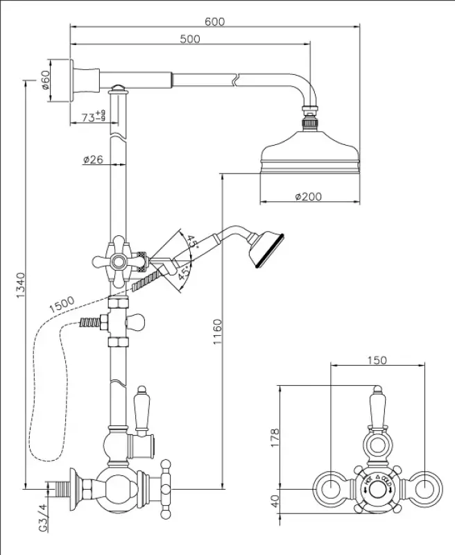 Huber Victorian Термостатичен комплект за душ 20cm Бронз 590.VN21H.BA