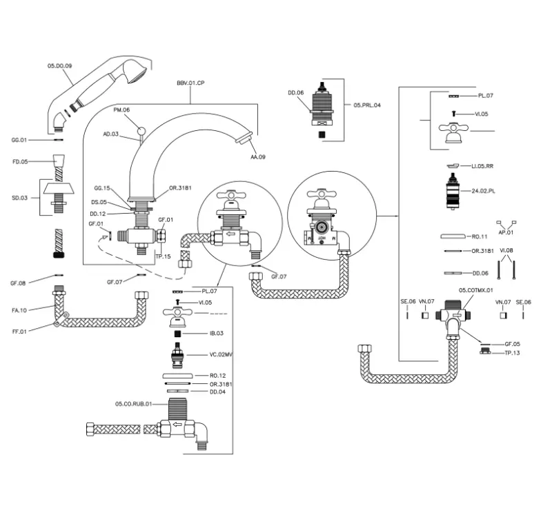 Huber Croisette 4-дупков смесител за вана Термостатичен Бронз CST7601027
