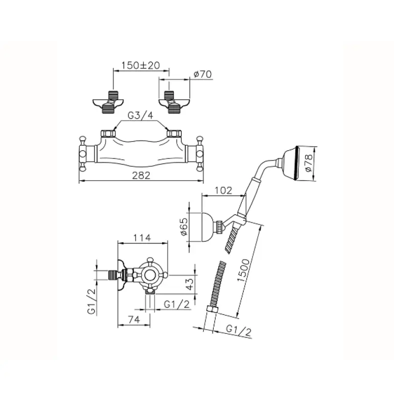 Huber Victorian Термостатичен душови кран с ръчен душ Хром VTD0101021