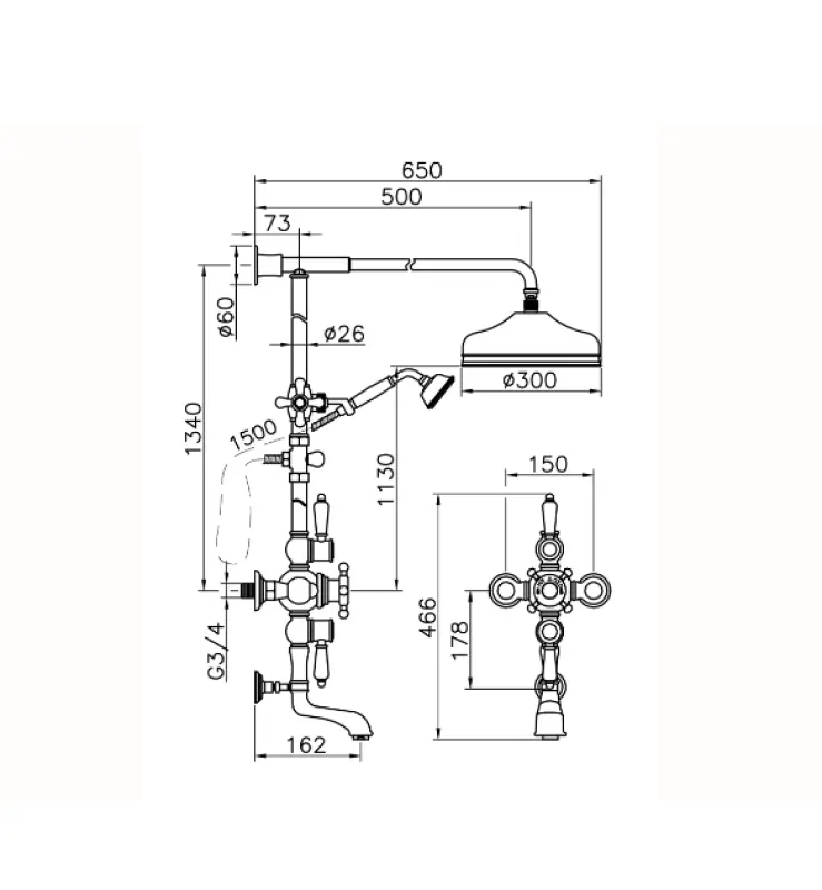 Huber Victorian Термостатичен комплект за вана/душ 30см Хром 592.VN31H.CR