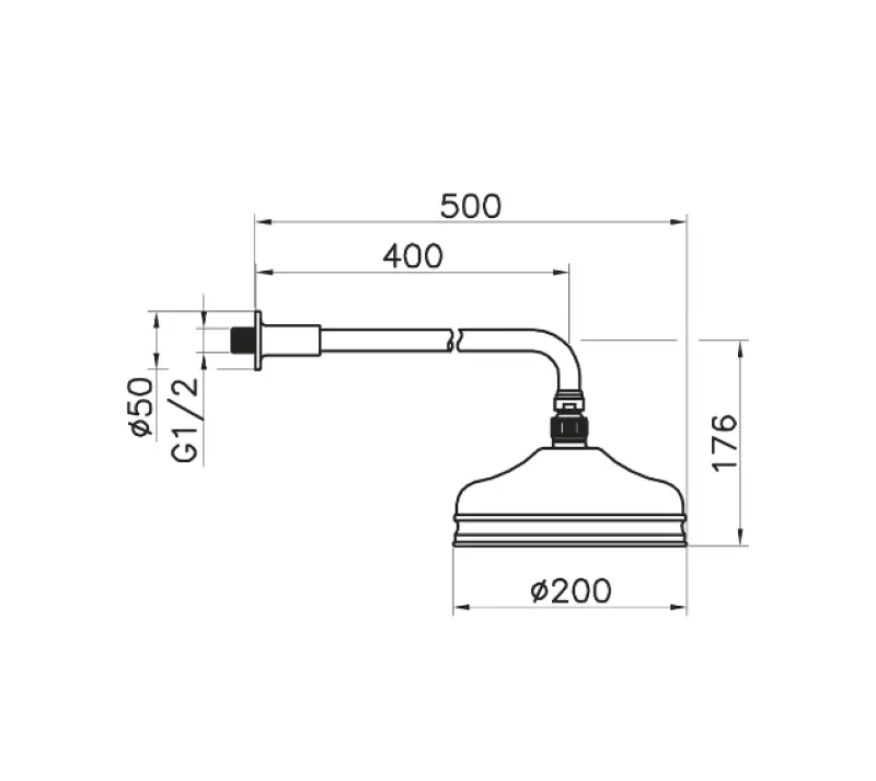 Huber Носталгичен Душ за дъжд 20см от неръждаема стомана със стенна ръка 611.02H.AC
