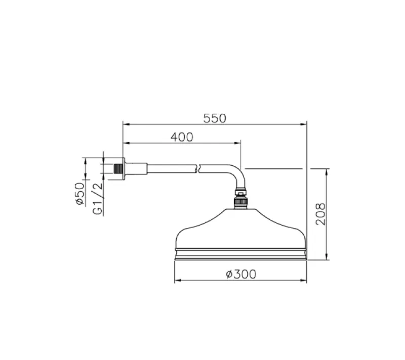 Huber Носталгичен голям класически Душова глава 30cm от неръждаема стомана със стенна рамо 612.03H.AC