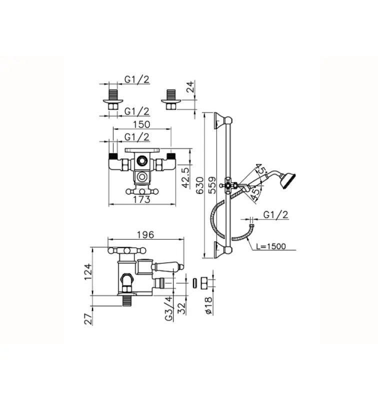 Huber Victorian Термостатичен Комплект за Душ Злато 190R.VT01H.AG