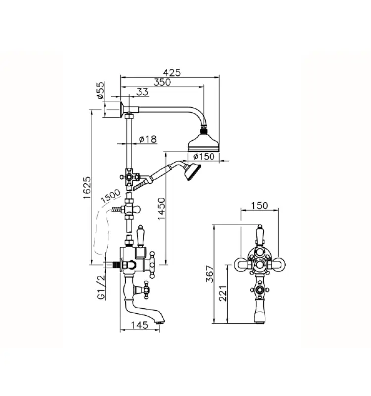Huber Victorian Термостатичен комплект за вана/душ Хром 592.VT01H.CR