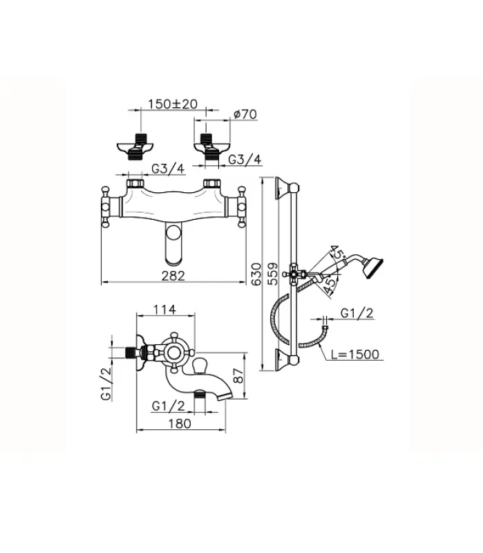 Huber Victorian Термостатичен ванен смесител с душ комплект Злато VTS270102G