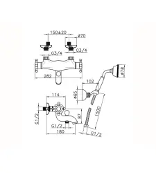 Huber Victorian Термостатичен смесител за вана с душ комплект Злато VTD270102G