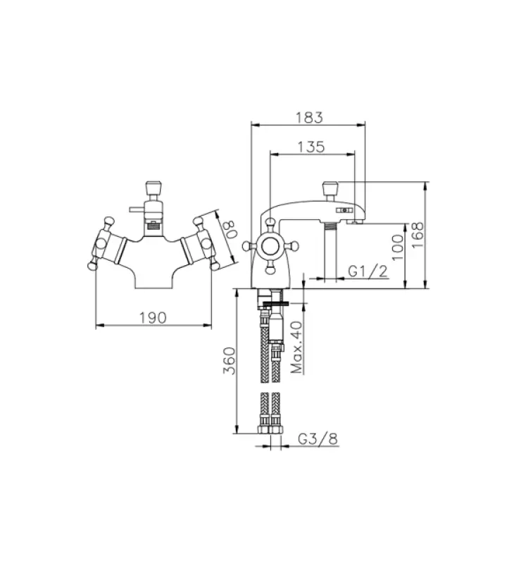 Huber Victorian Термостатичен смесител за вана за монтаж на ръба на ваната от неръждаема стомана VTT620102A