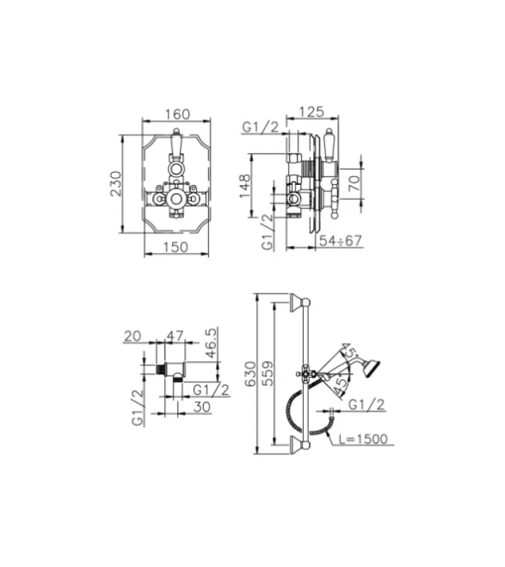 Huber Victorian Термостатичен Вграден Душ комплект RVS 910.VT01H.AC