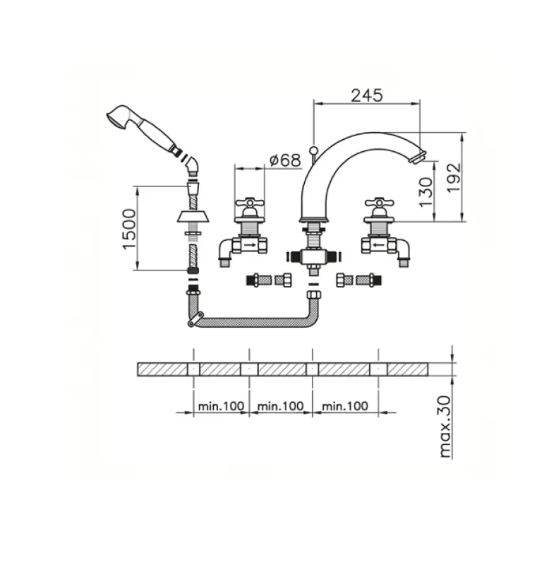 Huber Croisette 4-дупков миксер за вана Злато CS0002602G