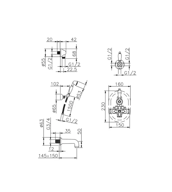 Huber Croisette Вграден комплект за баня с месител за вана в златно 915.CS01H.AG