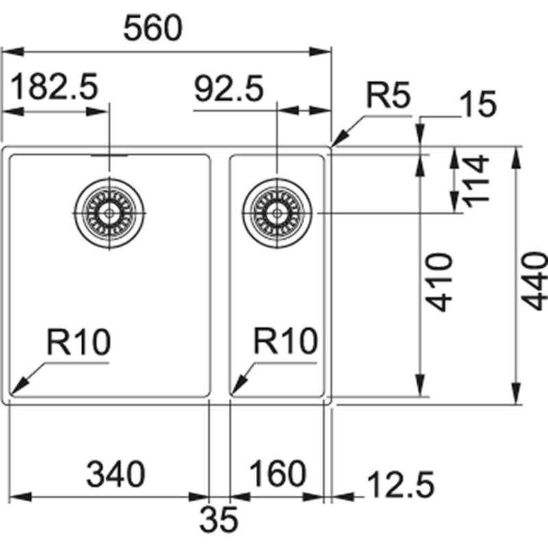 Franke Sirius 2 S2D 160 полуторка 1,5 пластмасова бяла мивка 53,5x41cm вградена 125.0252.219