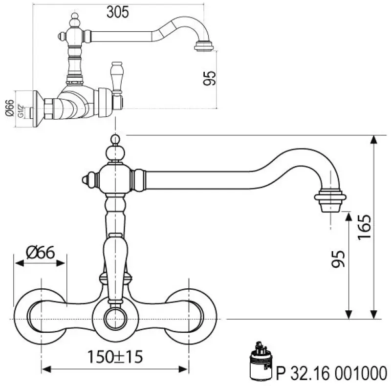 Носталгичен кухненски кран Hermitage R стенен смесител Хром 10.9021