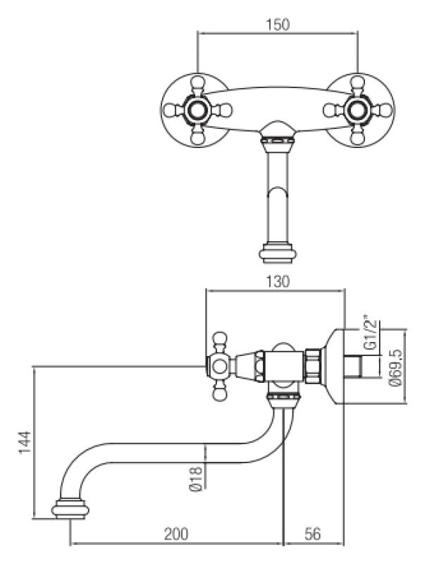 PB Classic C Носталгичен кухненски смесител за стенен монтаж, Бронз 10.2722