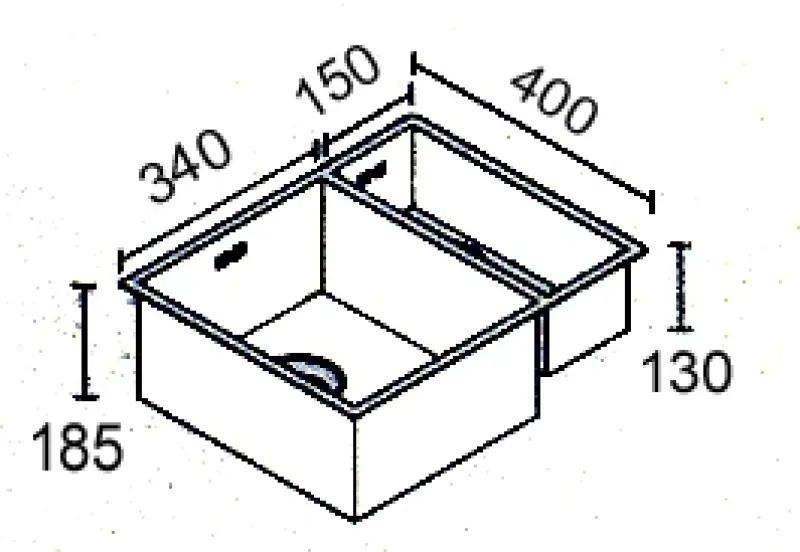 ABK Bingara Мивка неръждаема стомана с размери 15x40+34x40 cm, монтаж под, над и на нивото на плота BIN1534FVI