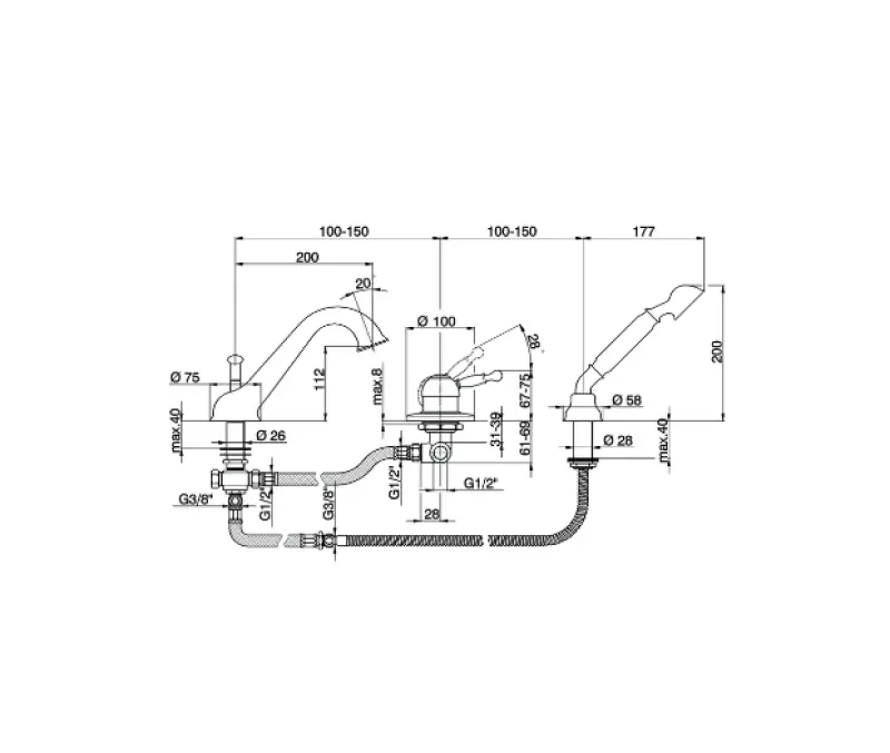 Cisal Arcana Royal Батарея за вана за монтаж на ваната, бронз AY00126027