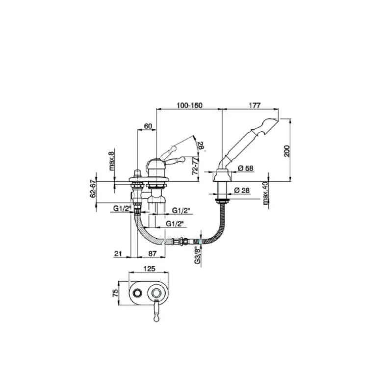 Цисал Аркана Роял кран за вана за монтаж на ръба на ваната, хром AY00129021