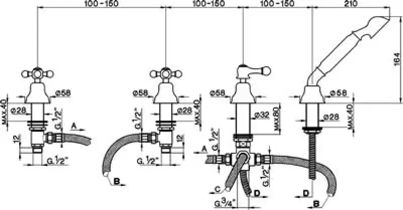 Cisal Arcana Ceramic 4-дупков Миксер за вана с монтаж на ваната Злато AC00029024