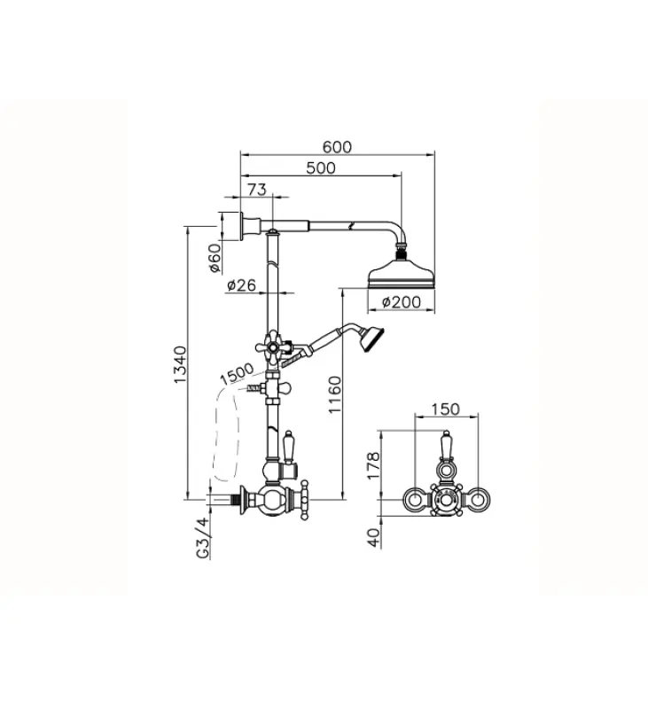 Huber Victorian Термостатичен Душ комплект 20см Неръждаема стомана 590.VN21H.AC