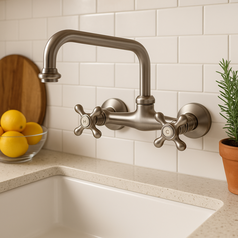 PB Носталгичен кухненски смесител за стена, неръждаема стомана V2723