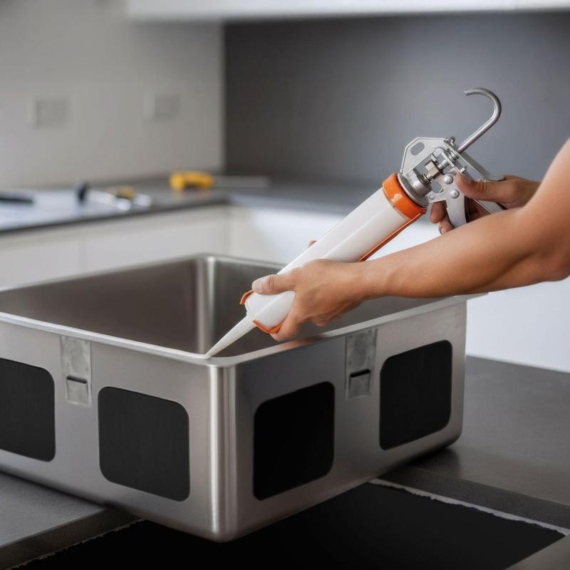 Безкиселинно силиконово лепило за мивки от неръждаема стомана, за монтаж под плота