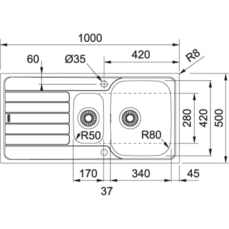 Franke Spark SKX 651 1,5 Мивка от неръждаема стомана с отцедник, монтаж отгоре, обратима 101.0315.546