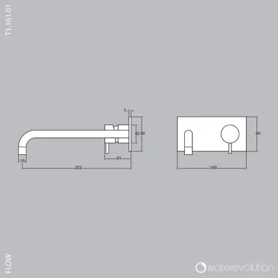 Вграден смесител за мивка Waterrevolution Flow с покритие хром и излив 25cm T1161B01-25