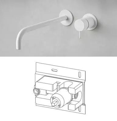 Waterevolution Flow вграден смесител за умивалник, матово бял, с излив 25 cm T116BBR-25