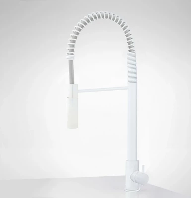 Waterevolution Flow полупрофесионален смесител за кухня в матово бяло с колона и пружина T157BR