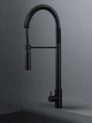 Waterevolution Flow полупрофесионален смесител за кухня матово черно с колона и пружина T157PR