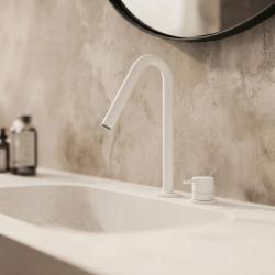 Waterevolution Flow 2-отворен смесител за умивалник, матово бял, с малък V 120 mm излив T1121VBR
