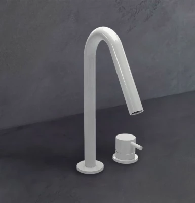 Waterevolution Flow 2-отворен смесител за умивалник, матово бял, с малък V 120 mm излив T1121VBR