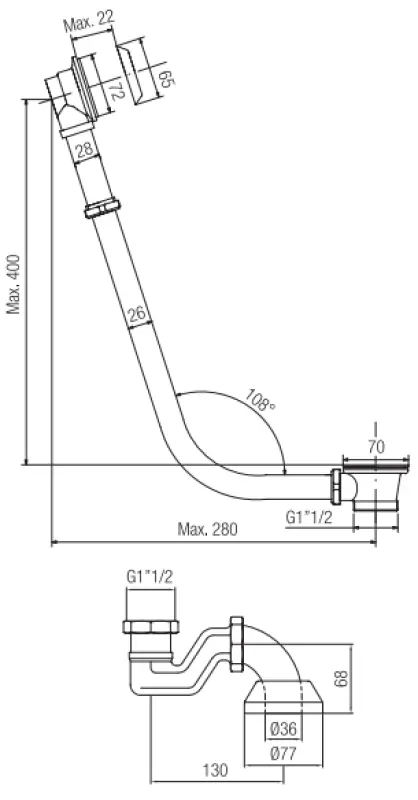 PB дренаж за вана с верига за свободностояща вана злато 1208677002