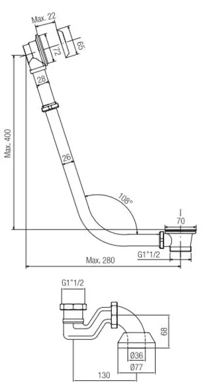 PB отвод за вана с верига за свободностояща вана хром 1208677012