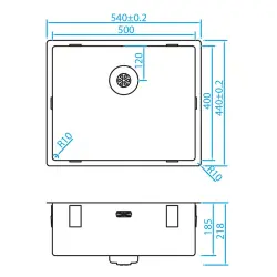 Caressi R10 Иноксова мивка 50x40cm за монтаж под, над и на нивото на плота CAPP50R10