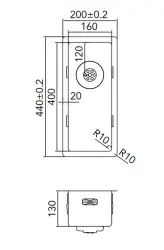 Caressi R10 Иноксова мивка 16x40cm, монтаж под, над и на нивото на плота CAPP16R10