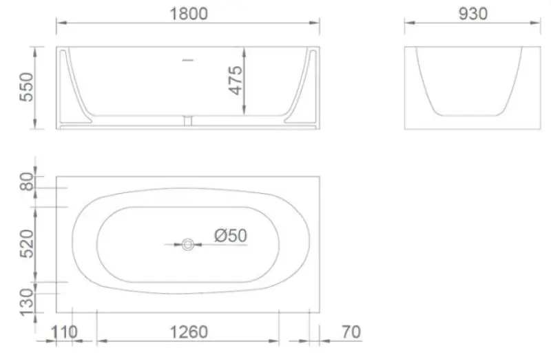 Solid-S Recto вана със солидна повърхност от кориан, свободностояща, Д180xШ93xВ55 см, матово бяла, последни наличности