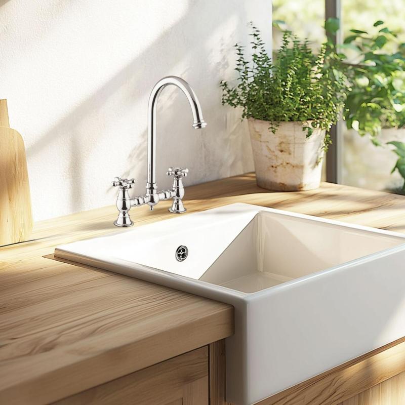 PB Носталгичен кран за кухня с кръгъл чучур и звездовидни ръкохватки, хром PBN.CHR.R.ST