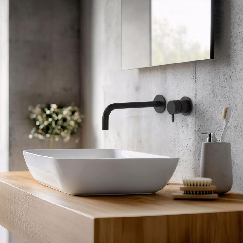 Waterevolution Flow вграден смесител за умивалник, матово черно, с излив 21 cm T116BPR-21