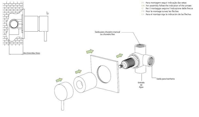 Вграден 2-посочен превключвател на Waterrevolution Flow в матово черно с кръгла розетка T1482SPR